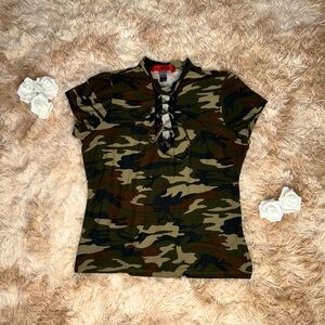 Hot Kiss camouflage cutout blouse